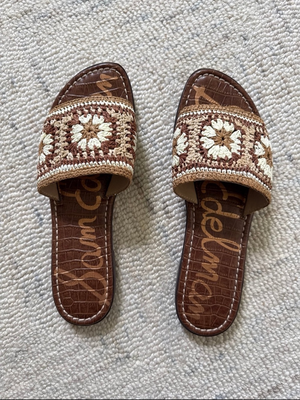 Sam Edelman Brown & Cream Crochet Slide Sandals Size 10
